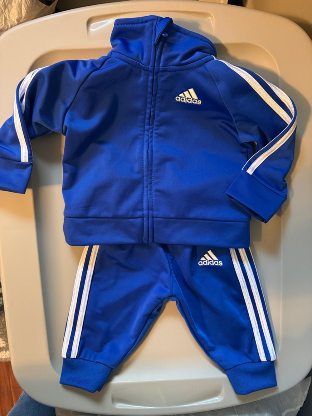 adidas Blue Baby Tracksuit with White Stripes